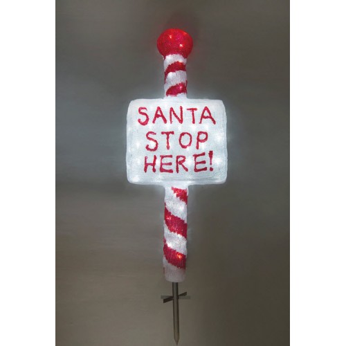 Acrylic Santa Stop Here Sign - H100cm LED